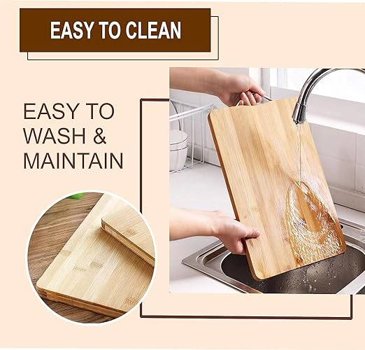 Wooden Bamboo Cutting Board with Stainless Steel Handle, Vegetable Chopping Board for Kitchen Default Title