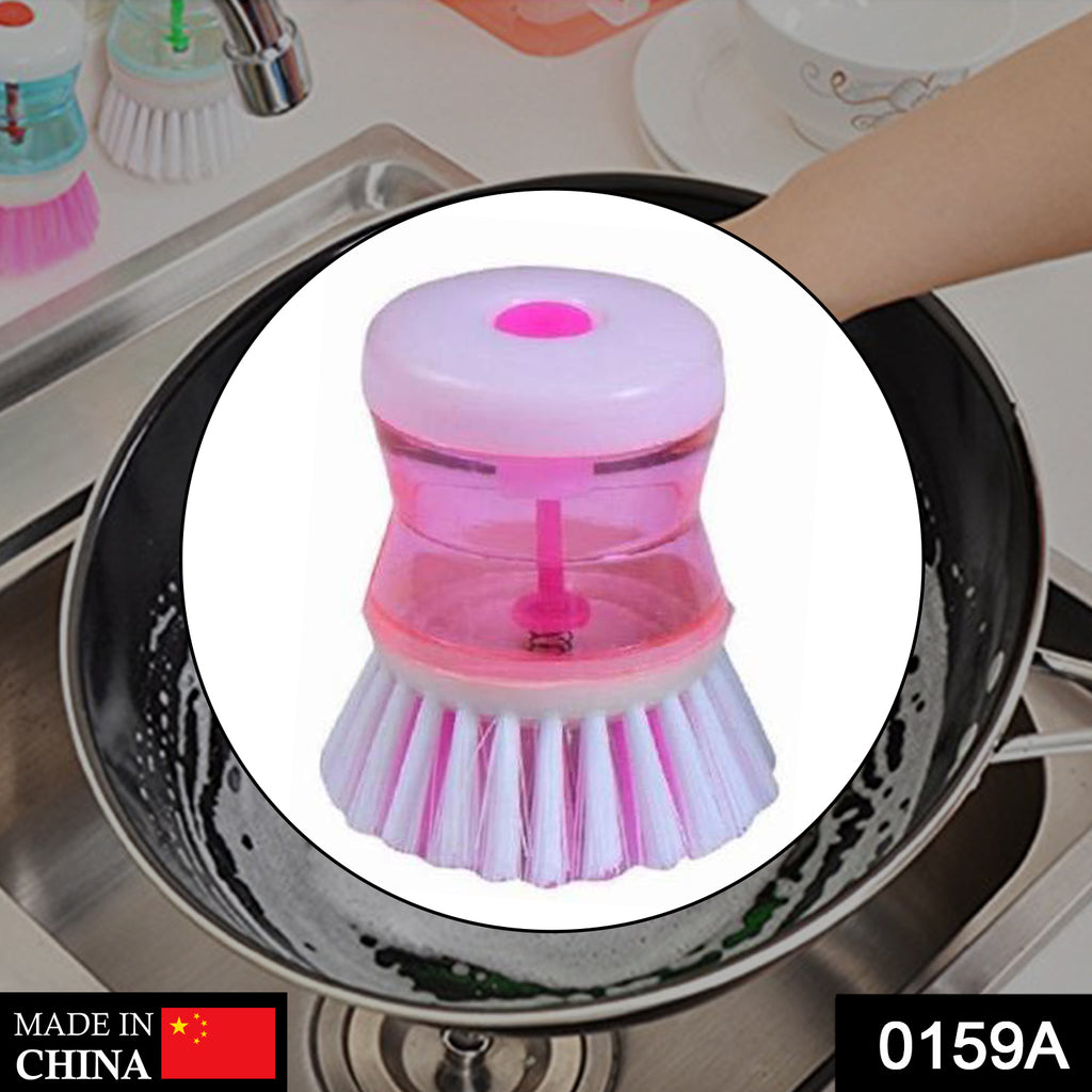 Cleaning brush with liquid soap dispenser for kitchen and dishwashing.