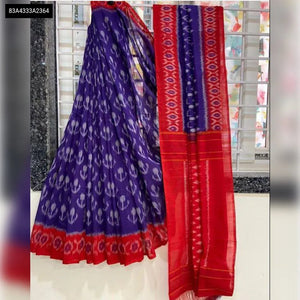 Premium Ikat Digital Print Linen Saree for Women - Elegant Daily Wear and Semi-Formal Ethnic Saree with Blouse