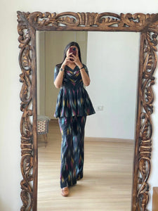 Ikat Print Peplum Top & Palazzo Set for Women | Casual & Festive Wear