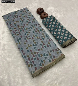 Ikkat Style Digital Print Cotton Slub Saree for Women | Casual & Daily Wear