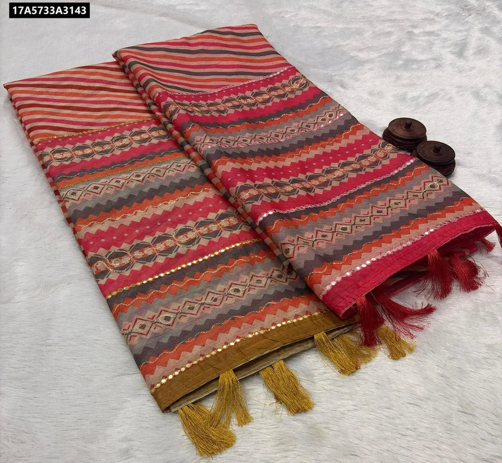 Terracotta Cotton Slub Saree with Ikkat Digital Print