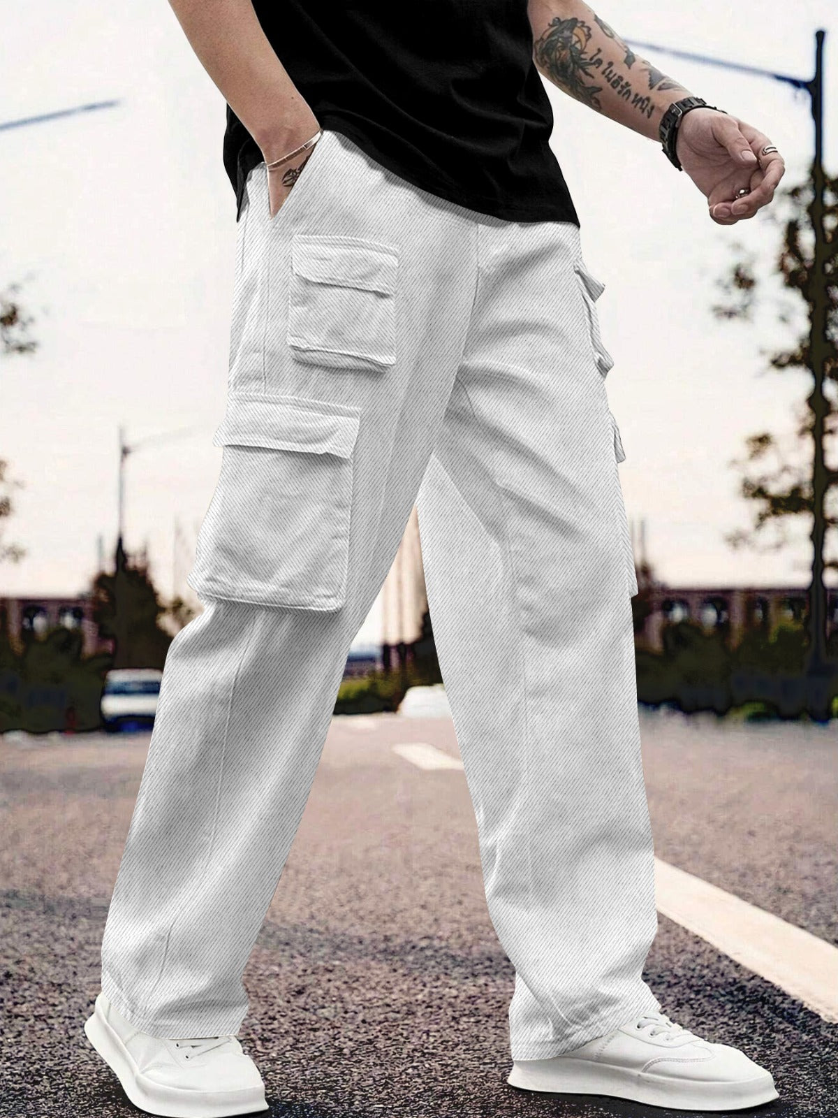 Oversize Cargo Trouser Pants for Men White 28