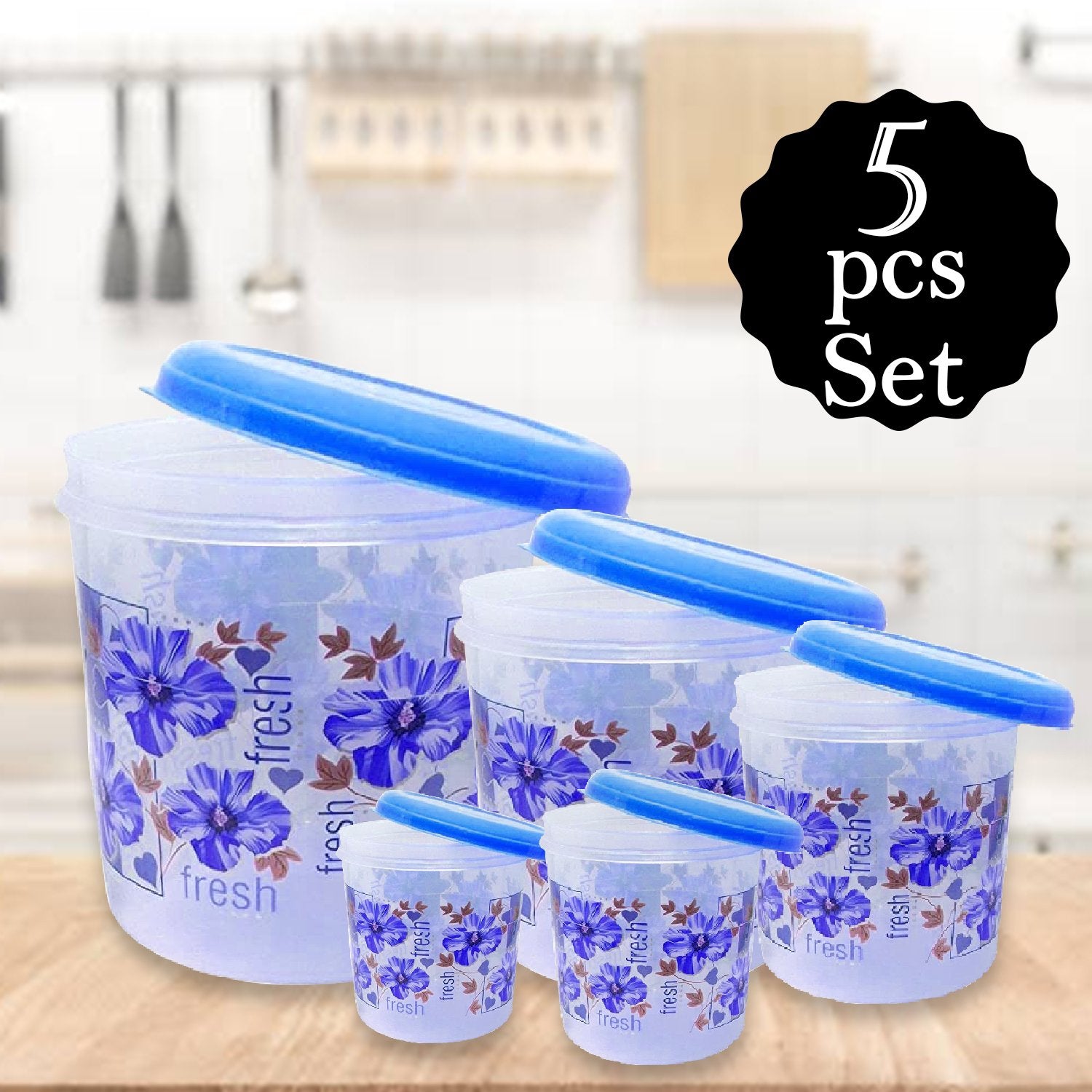 2446 Plastic Transparent Container Air Tight Dabba Set (3000ml 2000ml 1000ml 750ml 500ml) - TREND BUY