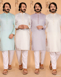 Jacquard Silk Kurta Pyjama Set for Men | Festive & Wedding Wear