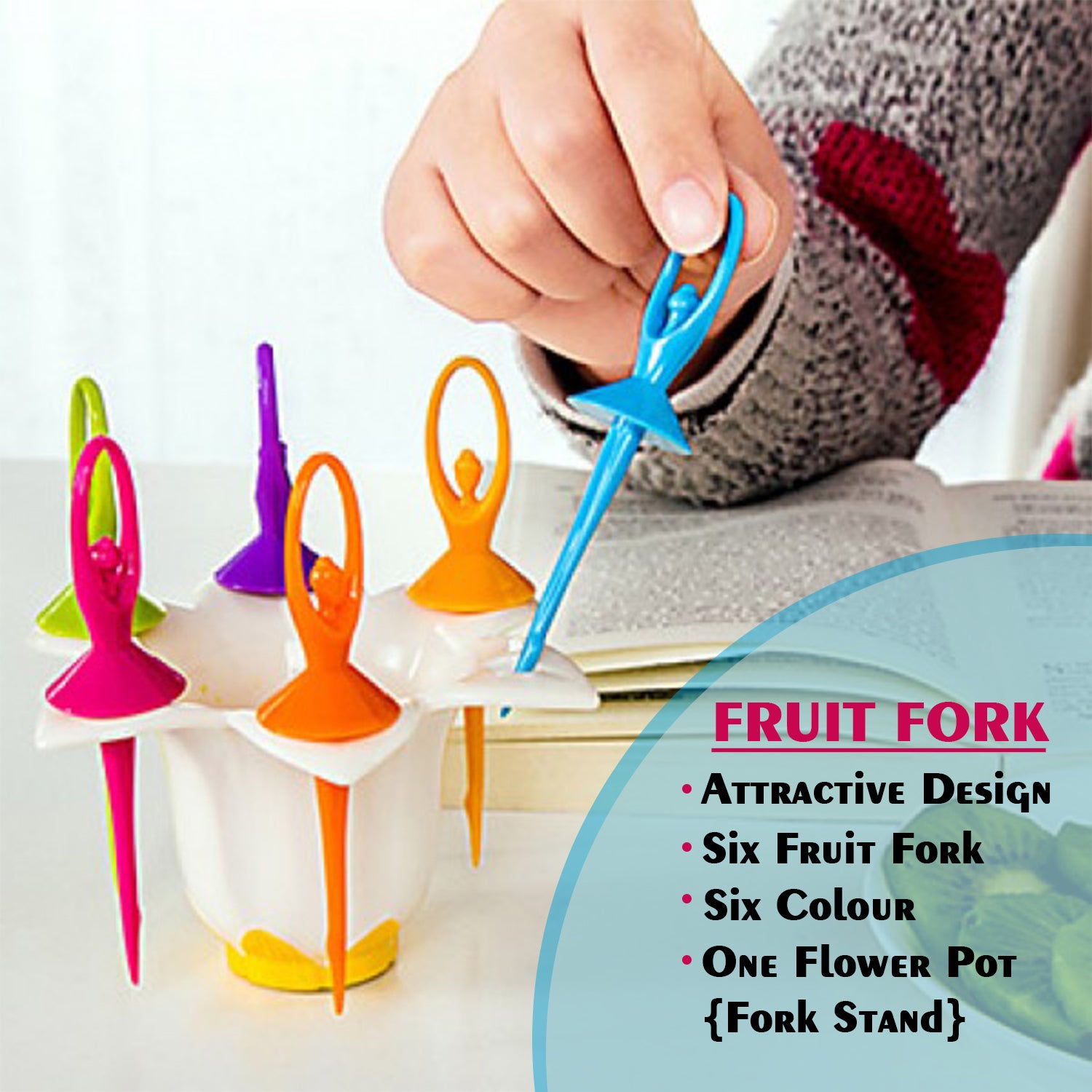 2046 Dancing Doll Fruit Fork Cutlery Set With Stand Set Of 6. - TREND BUY