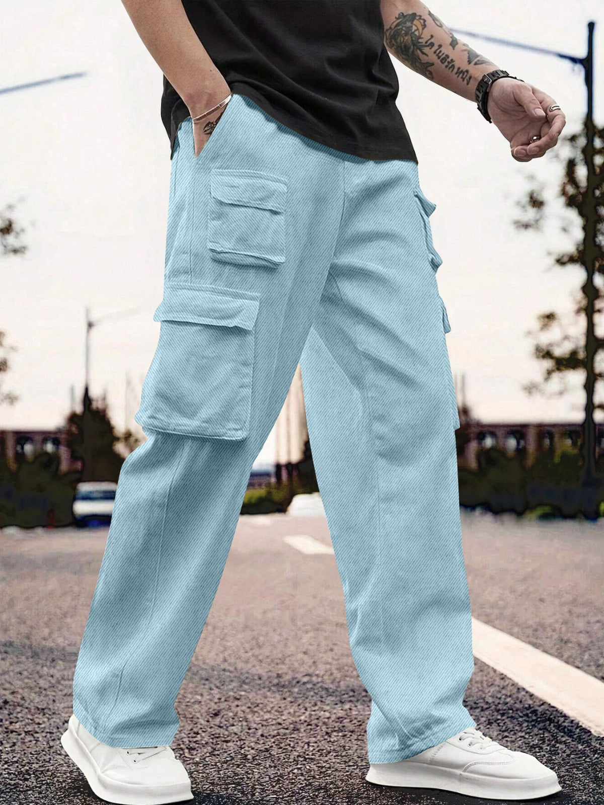 Oversize Cargo Trouser Pants for Men Cyan 28
