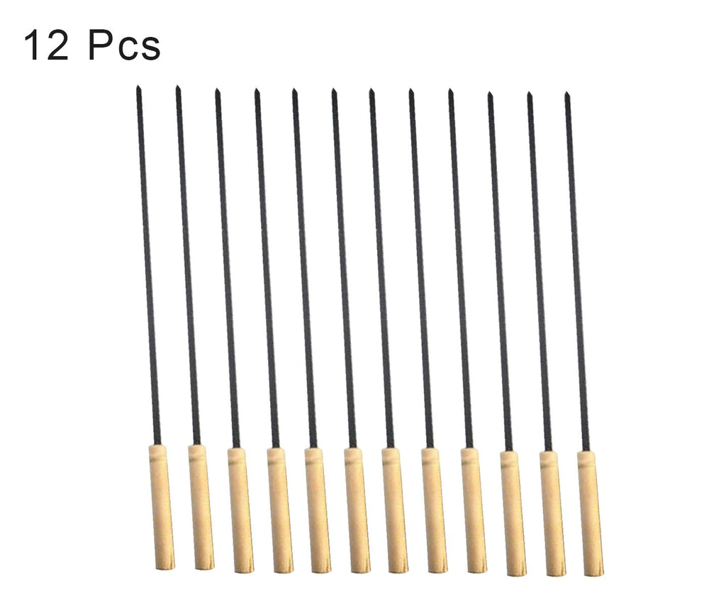12 barbecue skewers with wooden handles for BBQ, tandoor, and grill.
