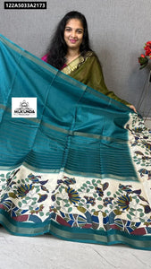 Buy Authentic Kalamkari Centre Weaving Saree for Women | Cotton Silk Blend Ethnic Wear for Festive & Daily Occasions | Available in Plum, Charcoal, Teal, Royal Blue