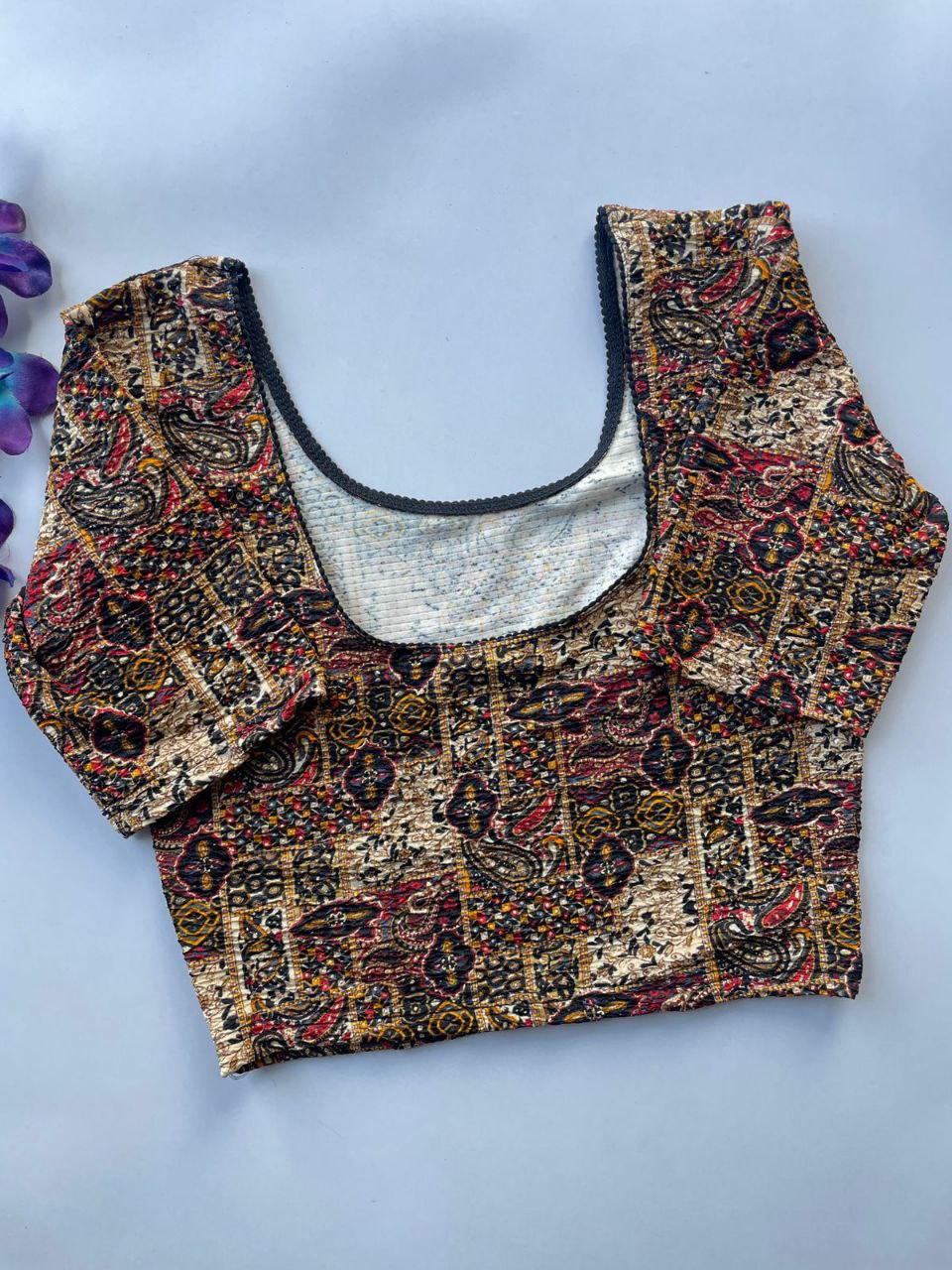 TRENDBUY Kalamkari Cotton Printed Blouse, Dark Multi-Print, front view