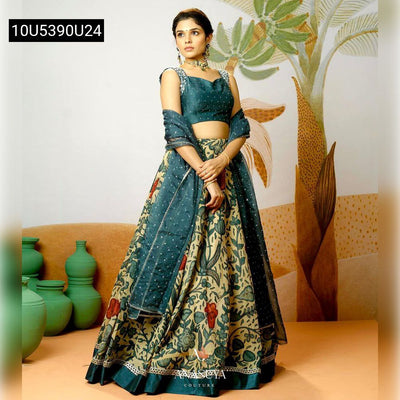 Teal Green Kalamkari Designer Lehenga Choli Set for Women | Festive & Ethnic Wear Online