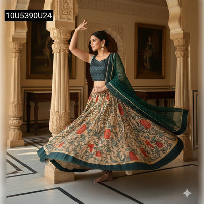 Teal Green Kalamkari Designer Lehenga Choli Set for Women | Festive & Ethnic Wear Online