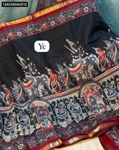 Black Kalamkari-Inspired Mangalgiri Silk Saree for Women | Premium Ethnic Wear Online