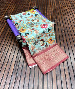 Kalamkari Pichvai Print Dola Litchi Silk Saree for Women | Festive Wear