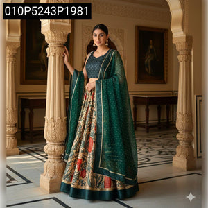 Kalamkari Print Chinnon Silk Lehenga for Women | Festive Wear