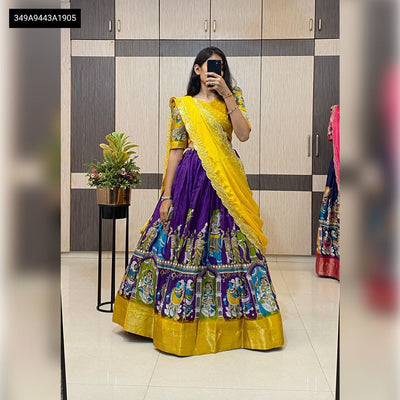 Kalamkari Print Dola Silk Lehenga for Women | Festive Wear