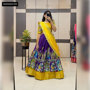 Kalamkari Print Dola Silk Lehenga for Women | Festive Wear