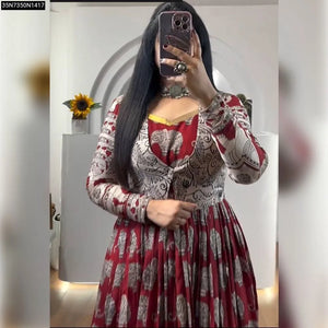 Kalamkari Print Gown with Jacket for Women | Party Wear