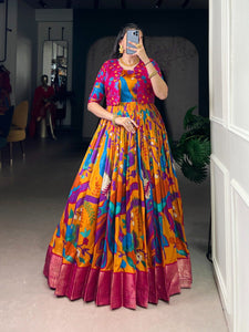 Kalamkari Print Gown with Koti for Women | Festive & Party Wear