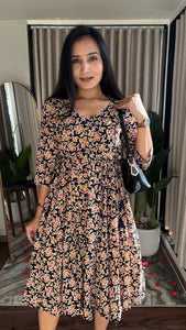 Kalamkari Printed Cotton Knee-Length Dress for Women | Casual & Everyday Wear