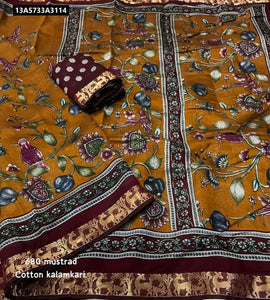 Kalamkari Printed Cotton Saree for Women | Festive & Daily Wear