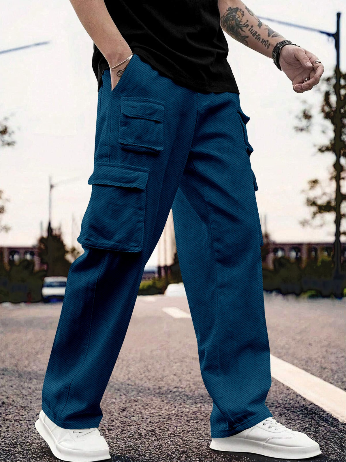 Oversize Cargo Trouser Pants for Men blue 36