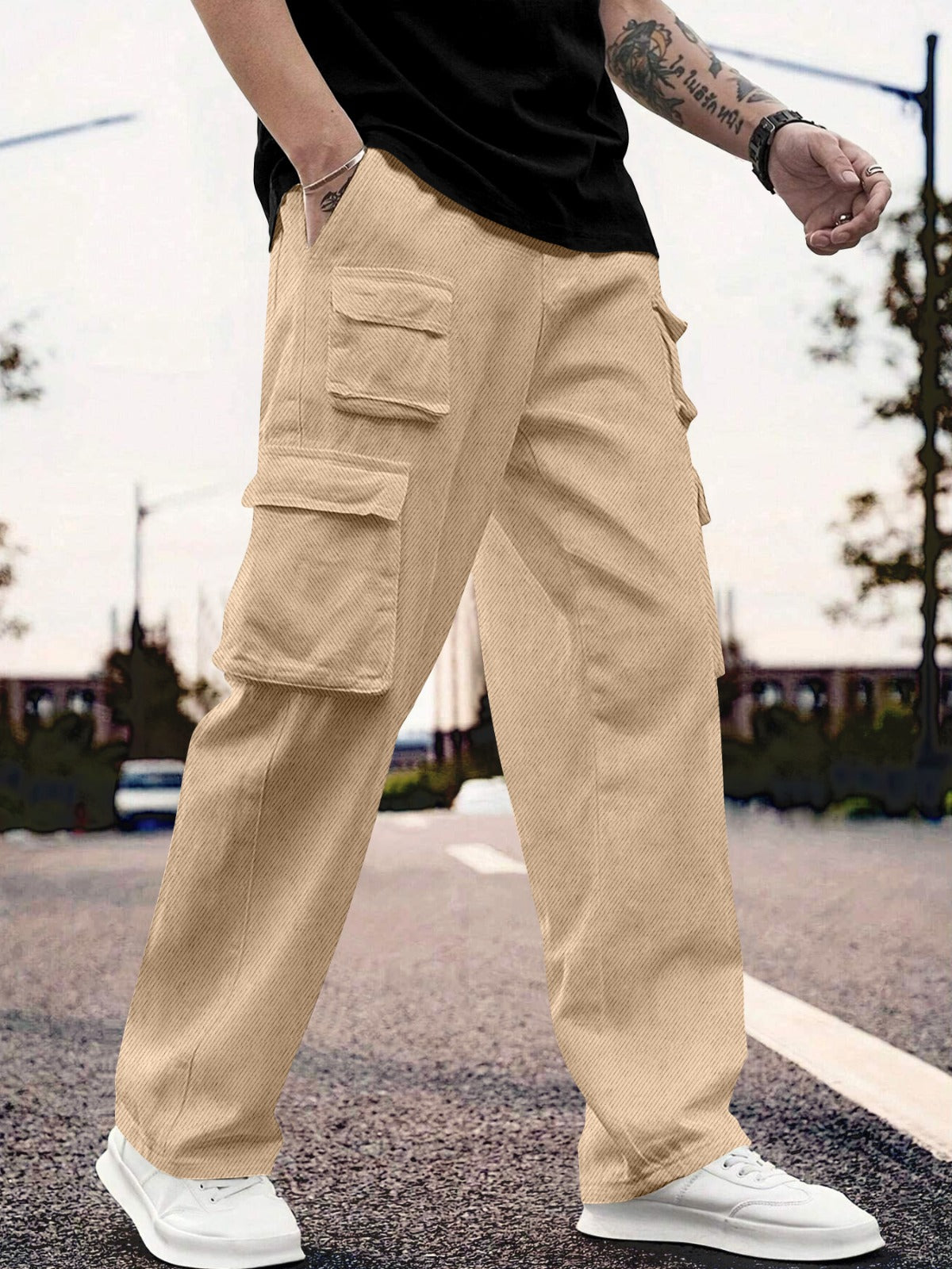 Oversize Cargo Trouser Pants for Men Beige 36