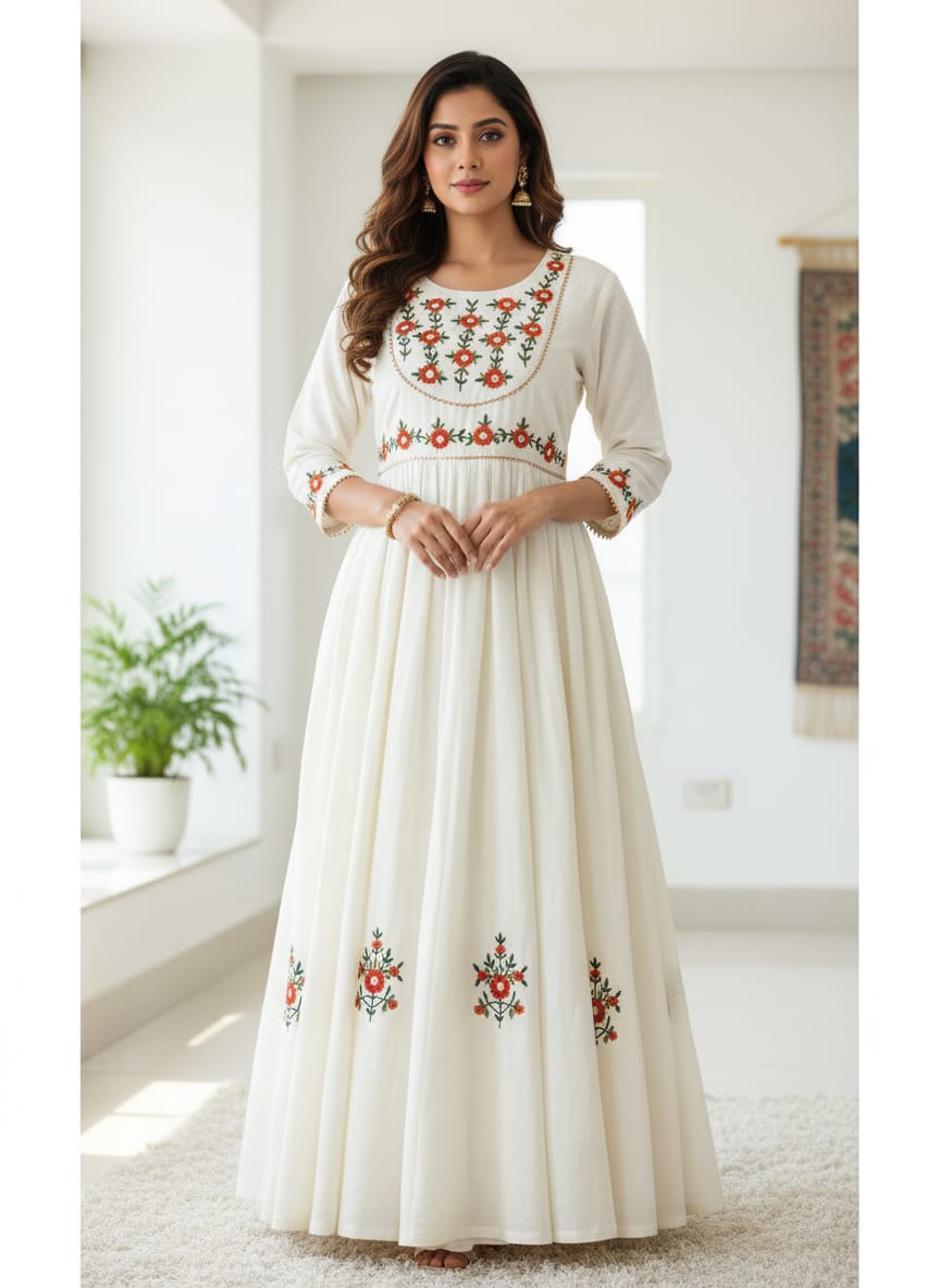 Embroidered Khadi Cotton Anarkali Gown