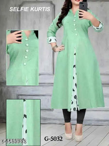 Khadi Cotton Solid Kurti for Women (Sea Green, M)