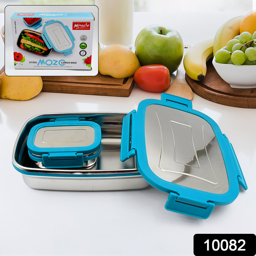 Premium stainless steel lunch box set with 2 containers for kids' school & office meals.