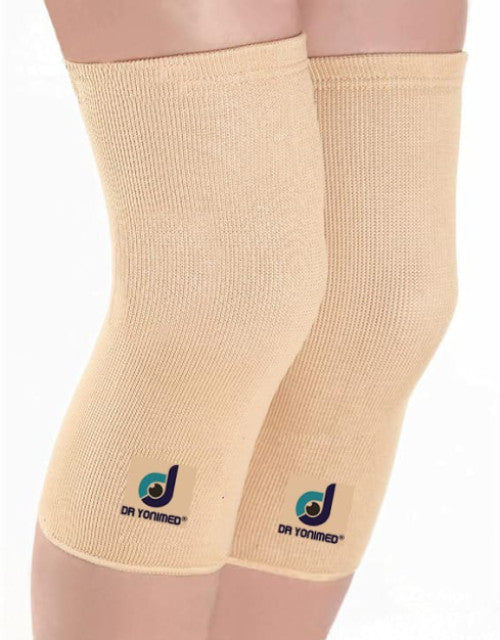Medium beige knee cap support for men and women, ideal for sports, workouts, and pain relief.
