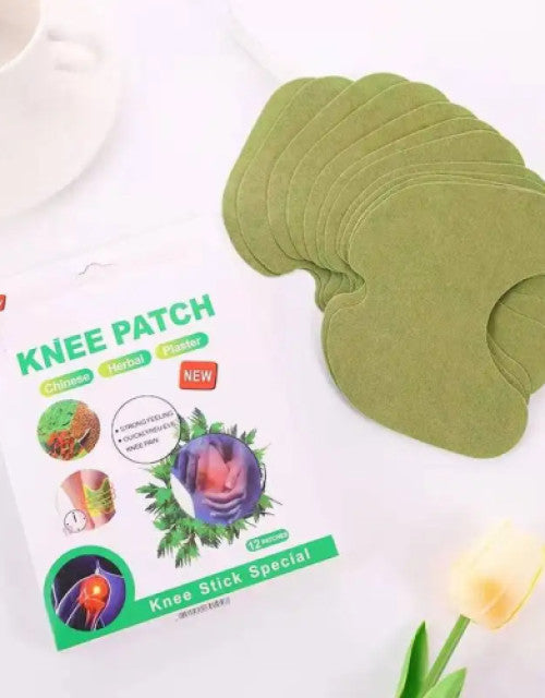 Two packs of natural knee pain relief stickers, herbal patches for soothing joint and muscle pain.