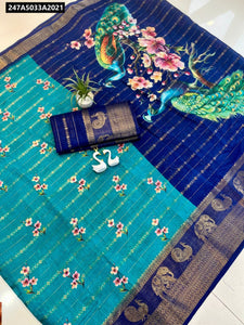 Kolam Silk Saree with Peacock & Floral Print | Ethnic Wear