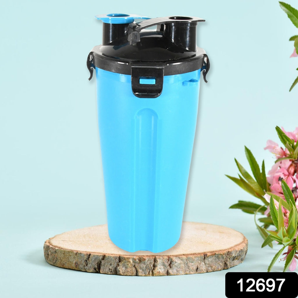 Clear blue 400ml plastic double wall sports water bottle, BPA-free, leak-proof, for kids, school, gym.