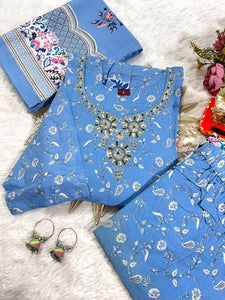 Kurti Plazzo Dupatta Set Hand Work Neck Round for Women | Seasonal Wear
