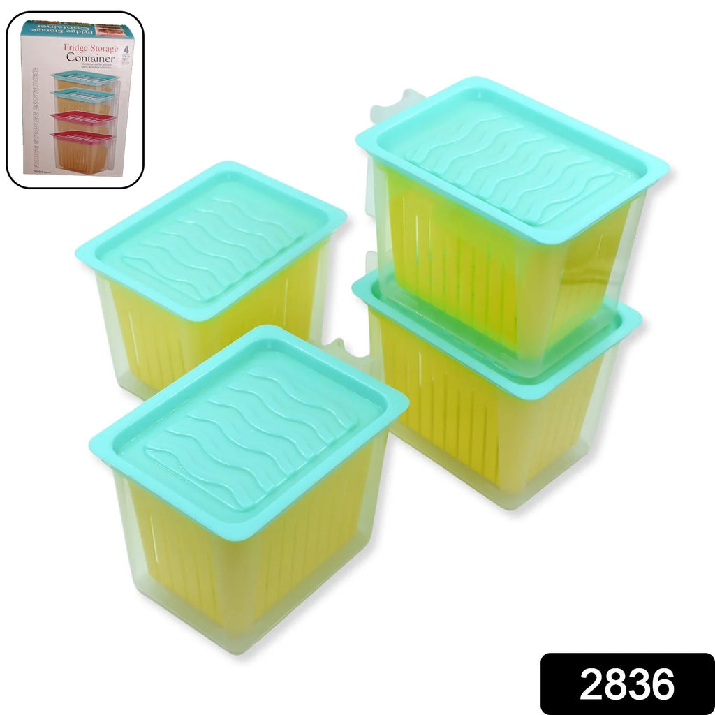 4 Pcs clear plastic fridge storage containers with integrated handles for kitchen organization