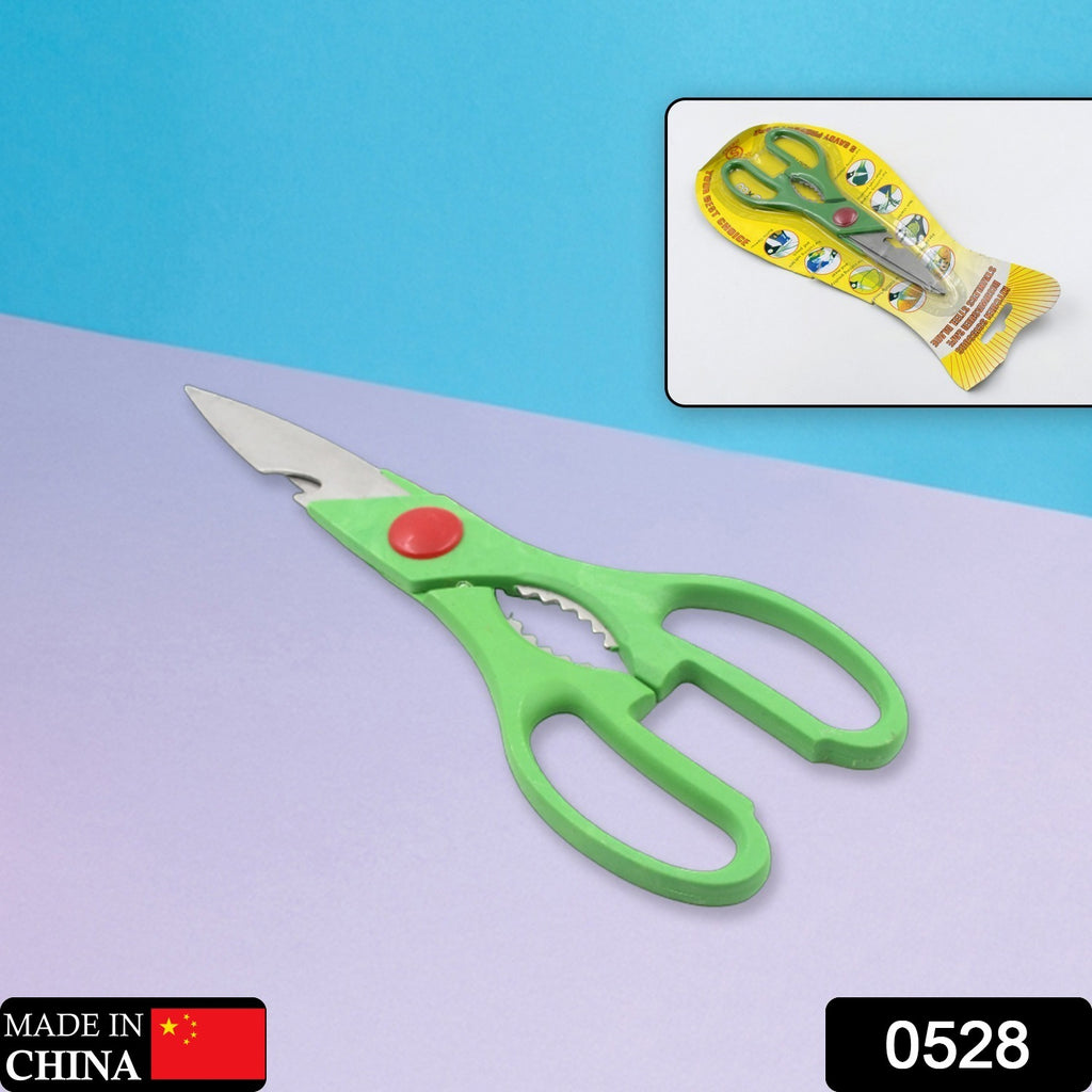 Multi-function stainless steel kitchen scissor for vegetables, fruit, cheese, meat, seafood & bottle opener