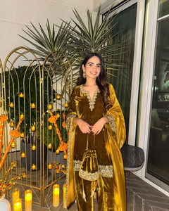 Ladies' Designer Velvet Kurti-Plazzo Set | Festive Wear