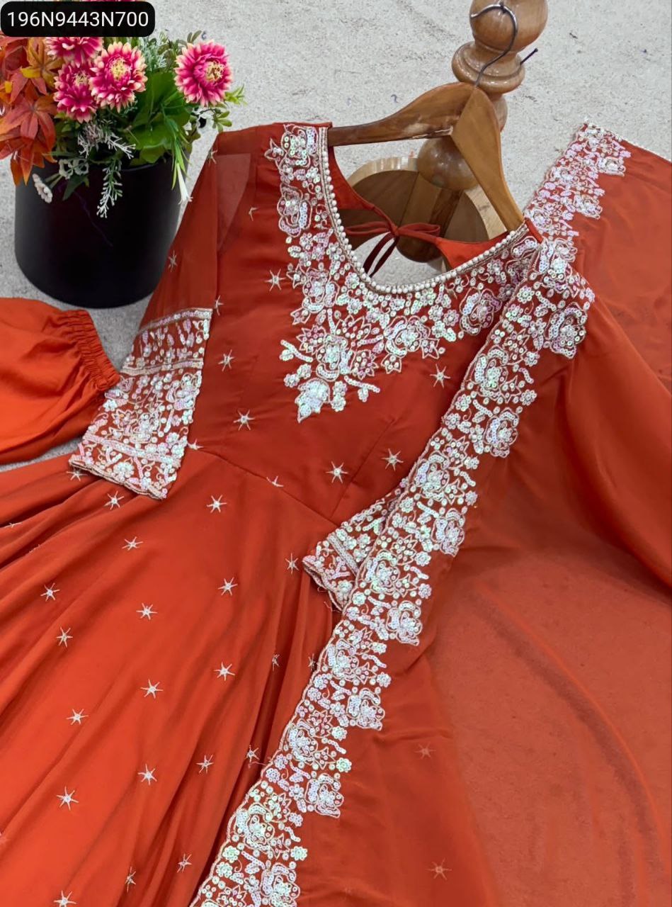 sachin and babi light blue dress Radiate royal elegance in our Stylish Orange Embroidered Silk Wedding  Wear Gown with Dupatta  Intricate embroidery, rich silk fabric, and a  flowing silhouette make this gown a perfect choice for weddings,