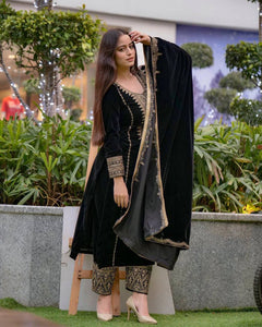 Ladies' Embroidered Viscose Velvet Suit | Traditional Party Wear