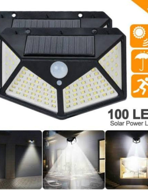 Latest 100 LED solar garden light with motion sensor for outdoor security illumination.