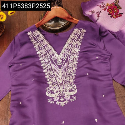 Lavender Roman Silk Embroidered Suit Set for Women | Traditional Wear