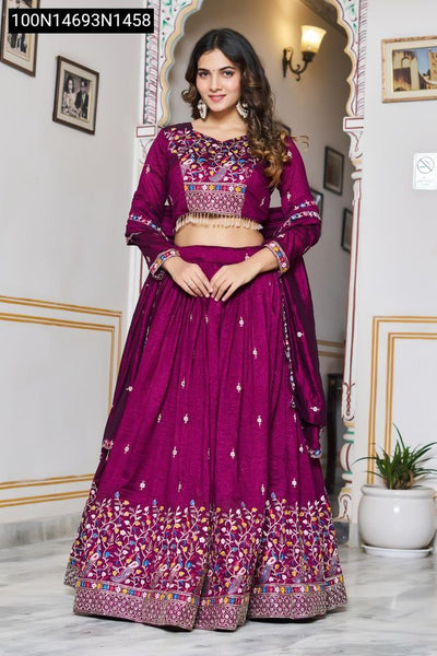 Embroidered Vichitra Silk Lehenga Choli Set for Women | Festive & Wedding Ethnic Wear Online