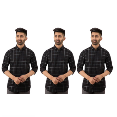 Men Full Sleeve Casual Check Shirt (Pack of 3 ) S