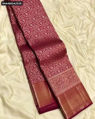 TRENDBUY Wine Red Lichi Silk Jacquard Saree for Women | Festive & Wedding Ethnic Wear Online
