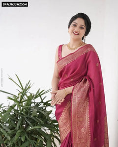 Rani Pink Lichi Silk Jacquard Saree for Women - Traditional Festive & Ethnic Wear Online
