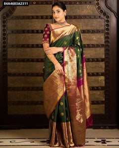 Buy Emerald Green Lichi Silk Saree for Women | Festive, Wedding & Ethnic Wear Online
