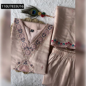 Light Peach Roman Silk Embroidered Kurta Set for Women | Ethnic Wear