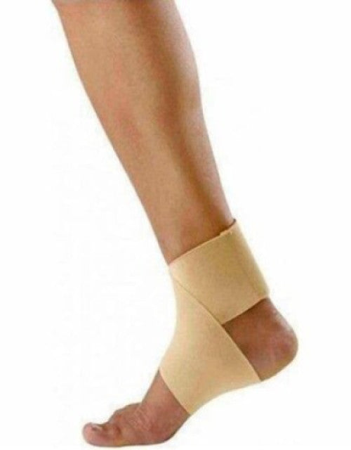 Close-up of the adjustable criss-cross velcro straps on a black ankle brace