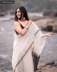 Buy Lilan Slab Weaving Saree for Women - Versatile Ecru & Black Ethnic Wear Online